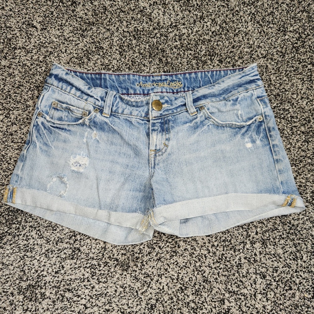 Vtg Y2K American Eagle Jean Shorts Low Rise Micro Booty Destressed Rolled Hem 8